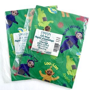 Vintage Teletubbies Party Supplies Gift Wrap Wrapping Paper NEW 2 Packages
